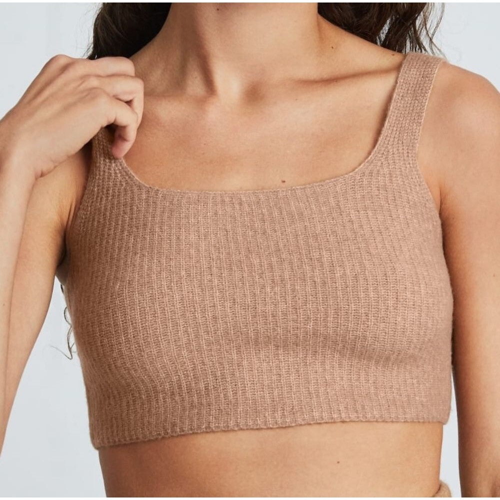 Everlane Cozy Stretch Crop Tank XXS Camel Ribbed Wool Yak hair Blend NWT